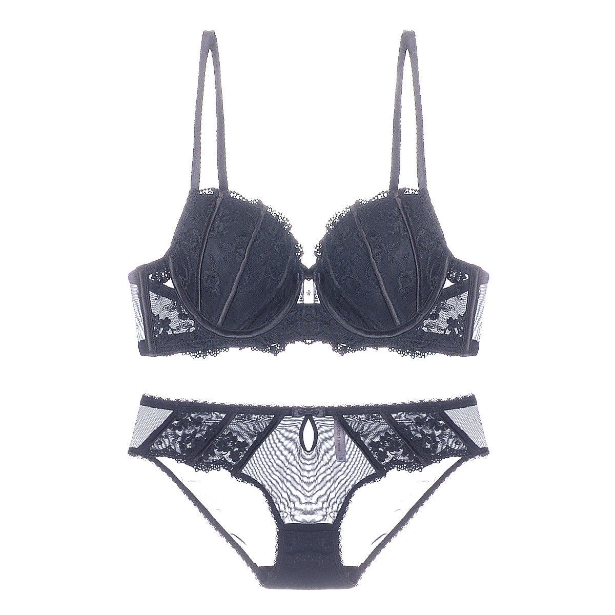 Conjunto de sujetador y panty de encaje con copa de concha sexy