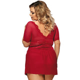 Plus Size Red Semi-Sheer Short-Sleeved Midi Dress