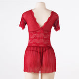 Plus Size Red Semi-Sheer Short-Sleeved Midi Dress