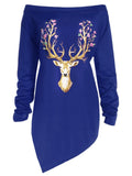 Camiseta asimétrica de renos navideños de talla grande