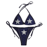 Neckholder-Bikini mit silbernen Sternen