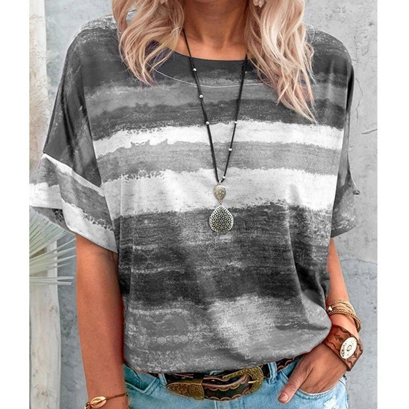 Bohemian Striped Watercolor Style Short Sleeved Tee - THEONE APPAREL