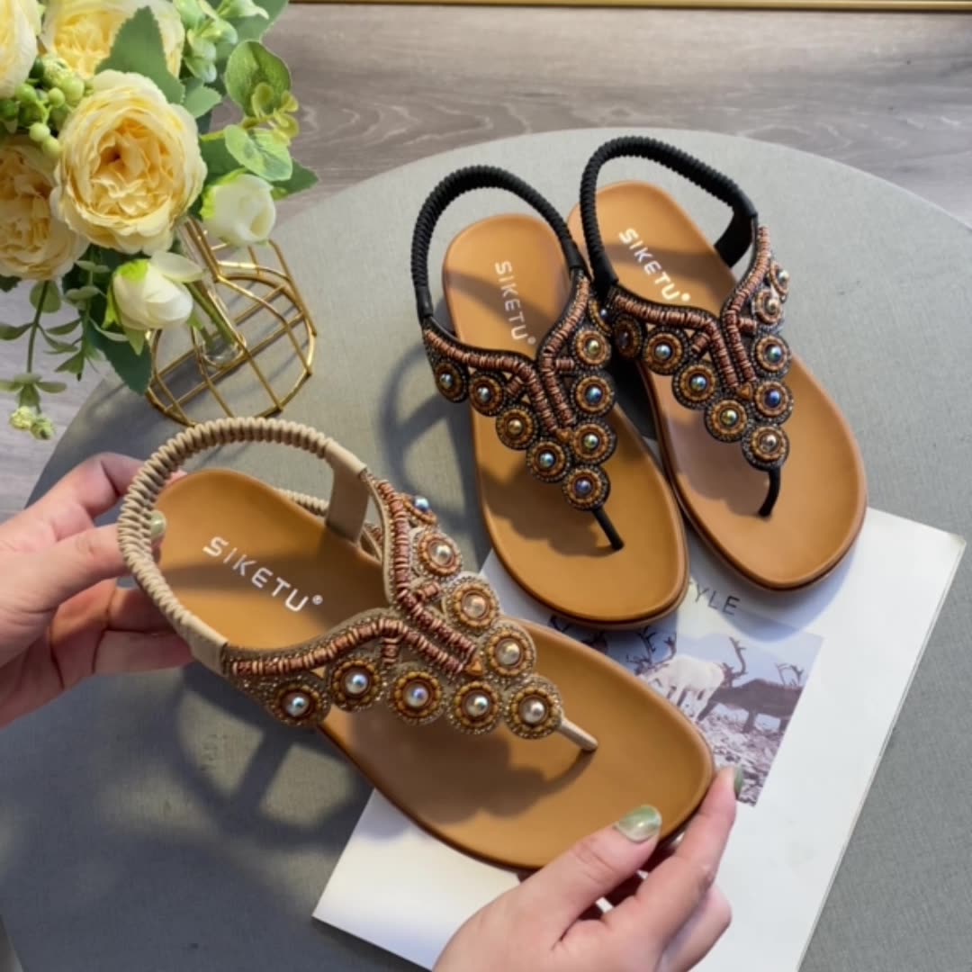 Boho Chic Colorful Stone and Rhinestone Ankle Sandals - THEONE APPAREL