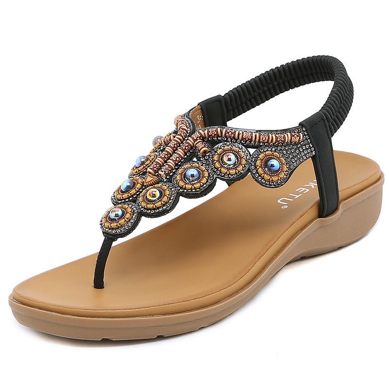Boho Chic Colorful Stone and Rhinestone Ankle Sandals - THEONE APPAREL