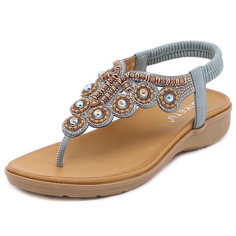 Boho Chic Colorful Stone and Rhinestone Ankle Sandals - THEONE APPAREL