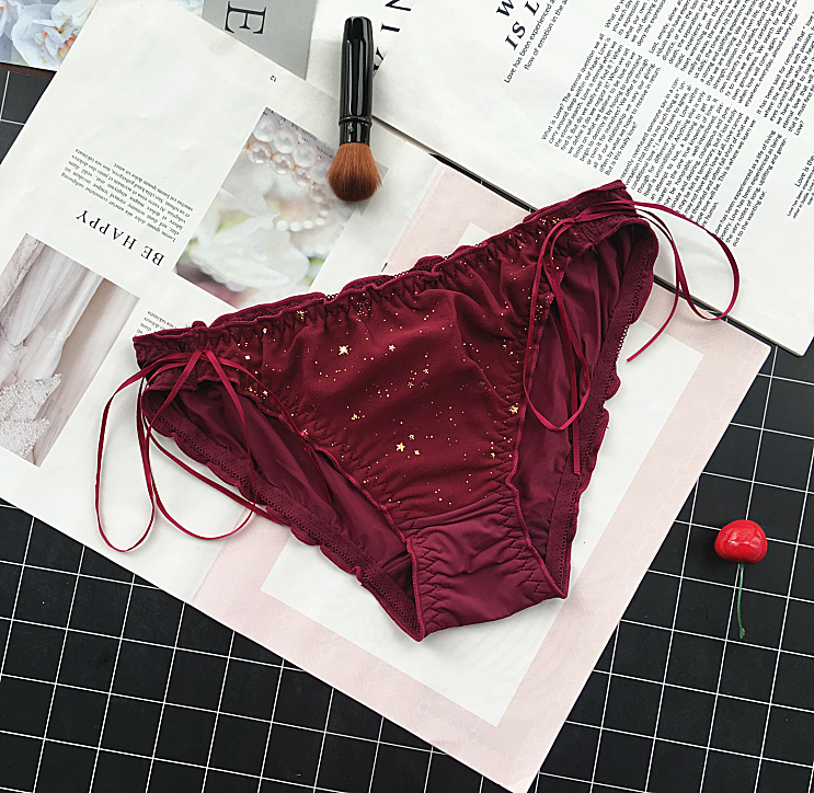 Classic Full Coverage Opaque Panties with Bow Hip Ties-Dark Red-Theone Apparel