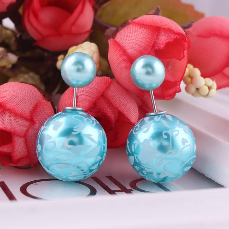 Decorative Spherical Double Sided Earrings-Light Blue-Theone Apparel