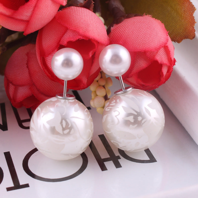 Decorative Spherical Double Sided Earrings-White-Theone Apparel