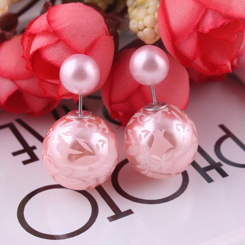 Decorative Spherical Double Sided Earrings-Pink-Theone Apparel