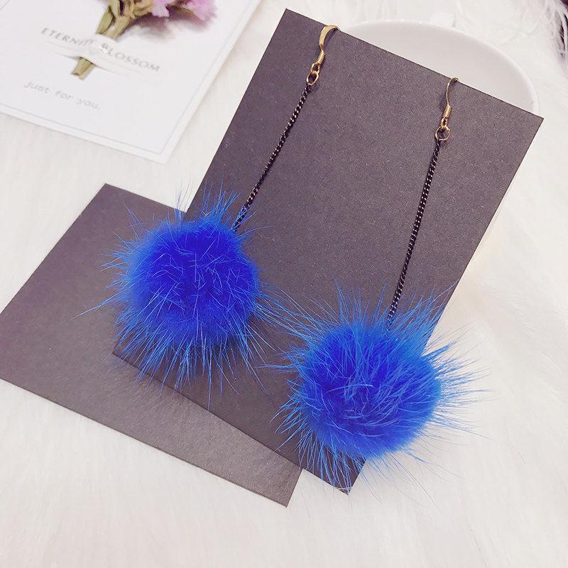Fancy Fuzz Ball Drop Earrings-Light Blue-Theone Apparel