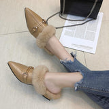 Faux Fur Lined Buckle Flats - Theone Apparel