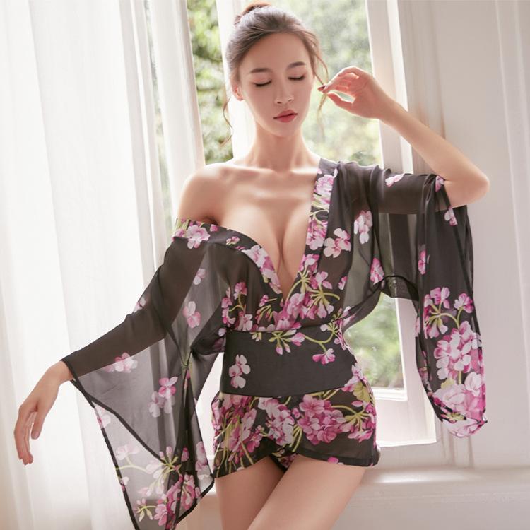 Floral Mesh Lingerie Nightwear Top-Black-Theone Apparel