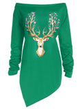 Camiseta asimétrica de renos navideños de talla grande