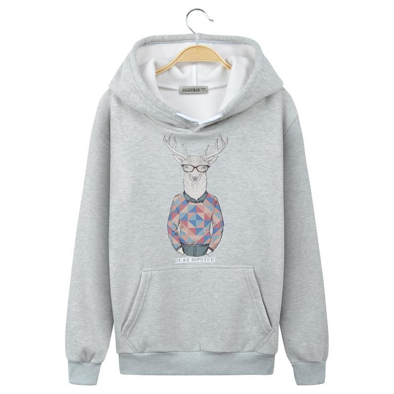 Hipster Deer with Antlers Sweater-Gray-Theone Apparel