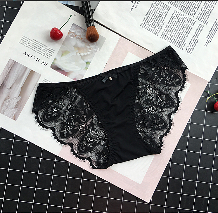 Lace Back Panties with Floral Details-Black-Theone Apparel