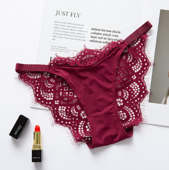 Lace Detailed Semi Transparent High Waist Panties-Dark Red-Theone Apparel