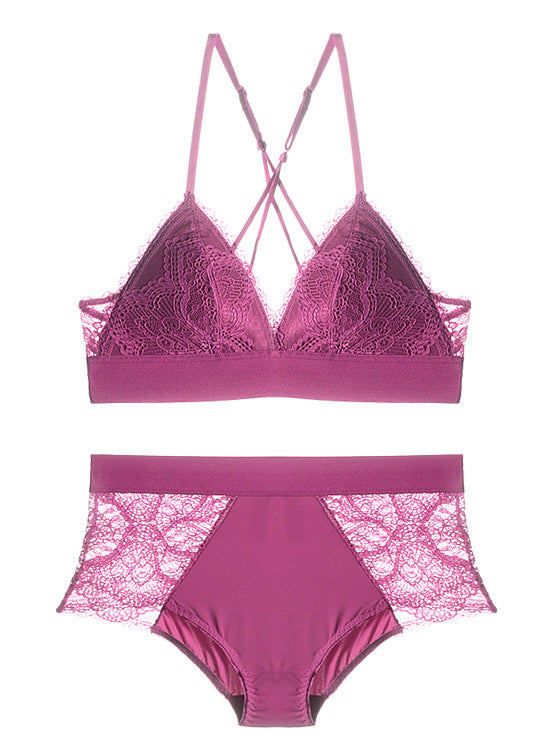 Lace Layover Bralette and Panty Set-Purple-Theone Apparel
