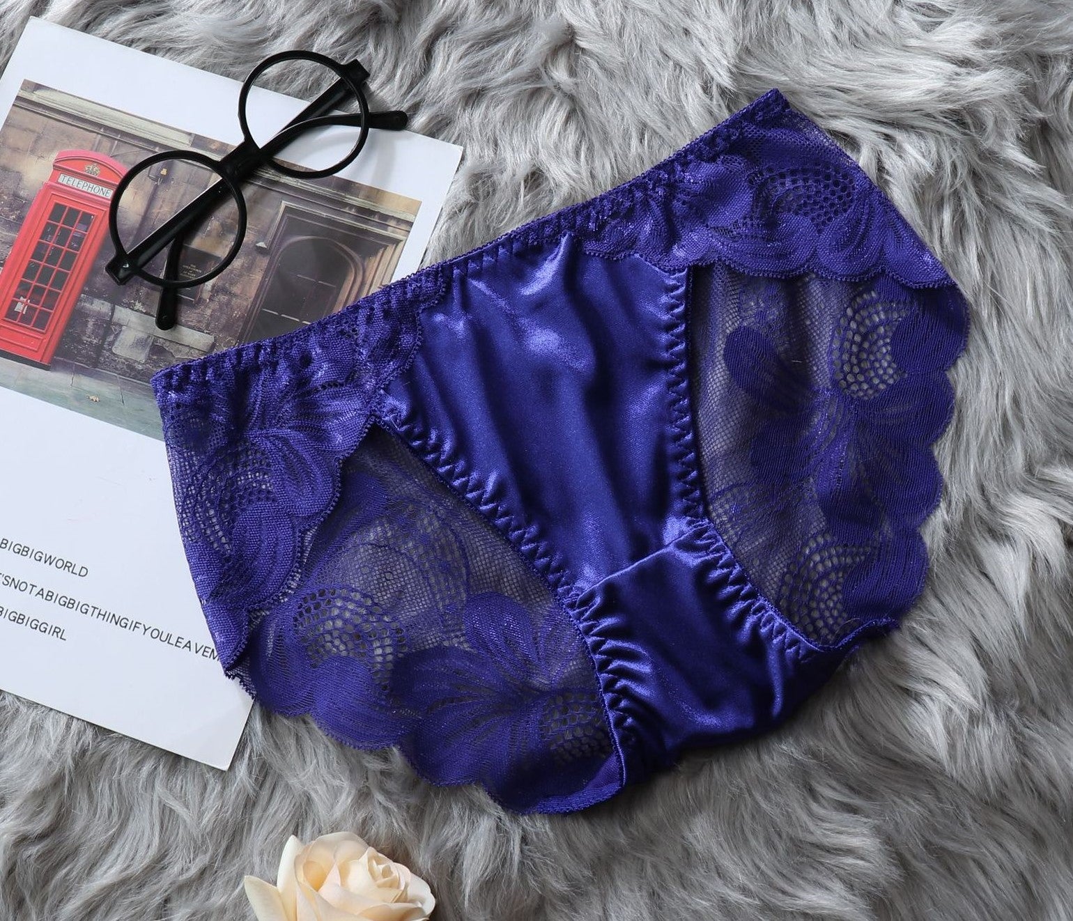 Lace Panties with See Through Mesh-Blue-Theone Apparel