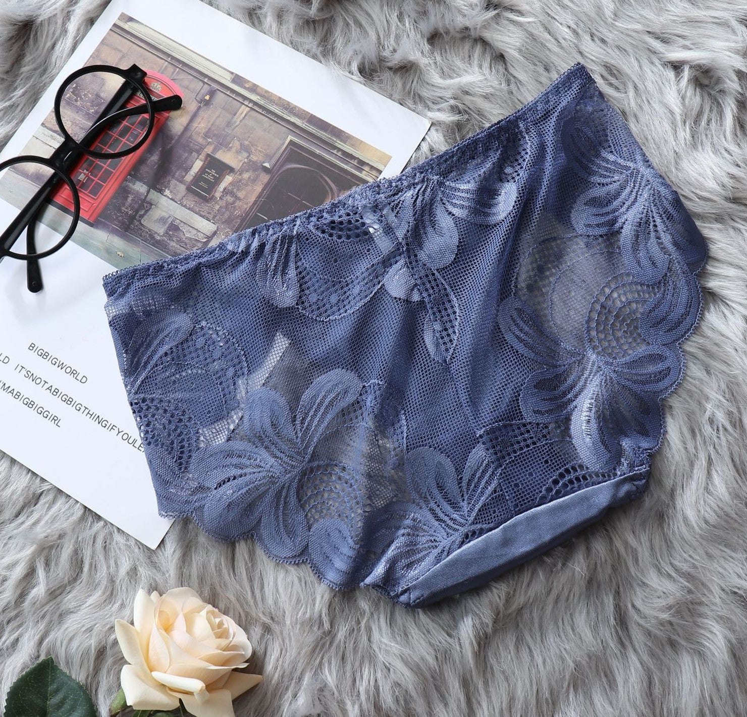 Lace Panties with See Through Mesh-Light Blue-Theone Apparel