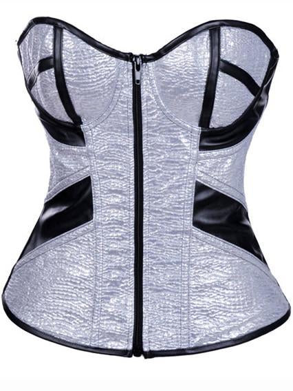 Lace Up Full Cup Corset Top-Silver-Theone Apparel
