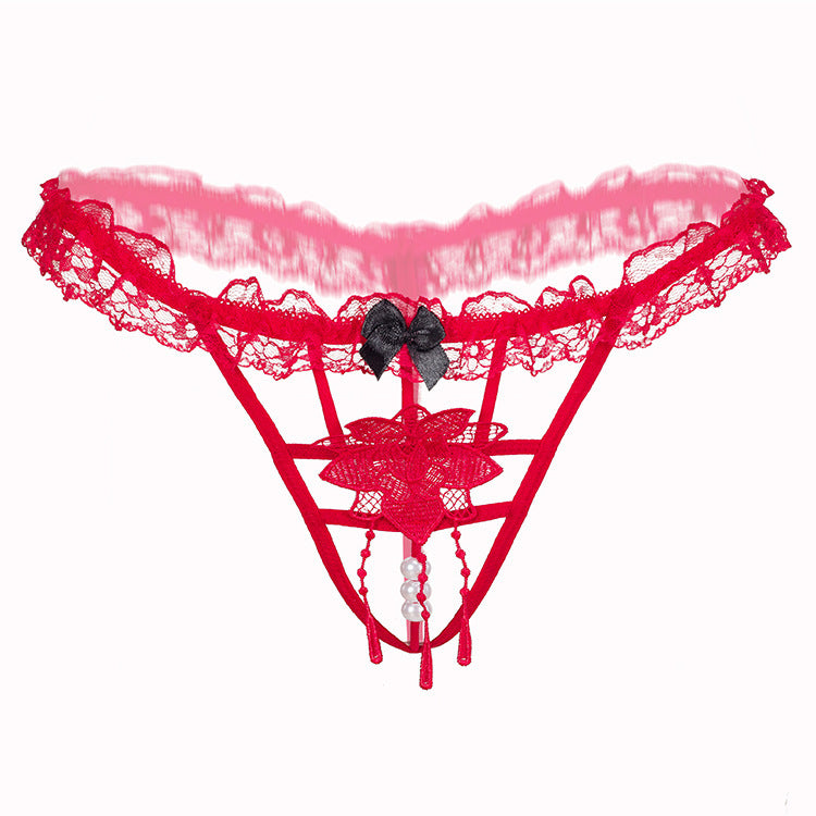 Pearl Strand Floral Applique G String-Red-Theone Apparel
