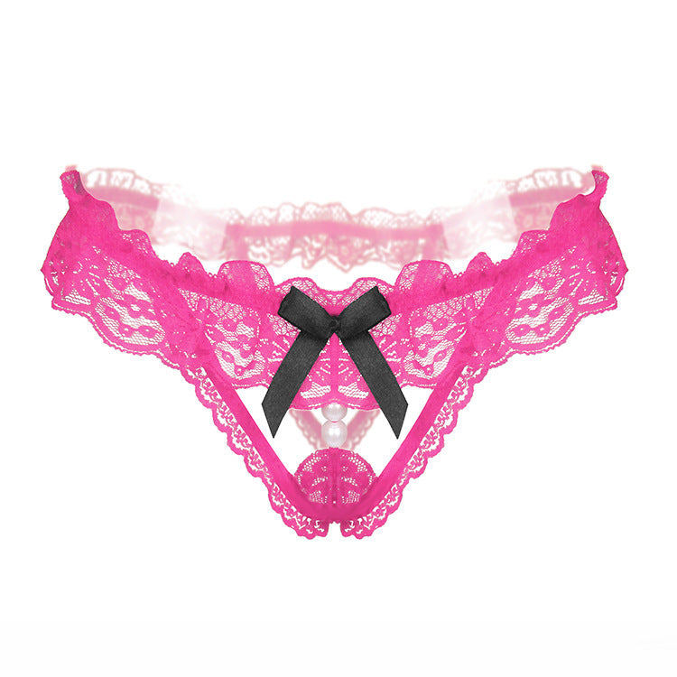 Peekaboo Pearl Cutout Lace Thong-Rose Red-Theone Apparel