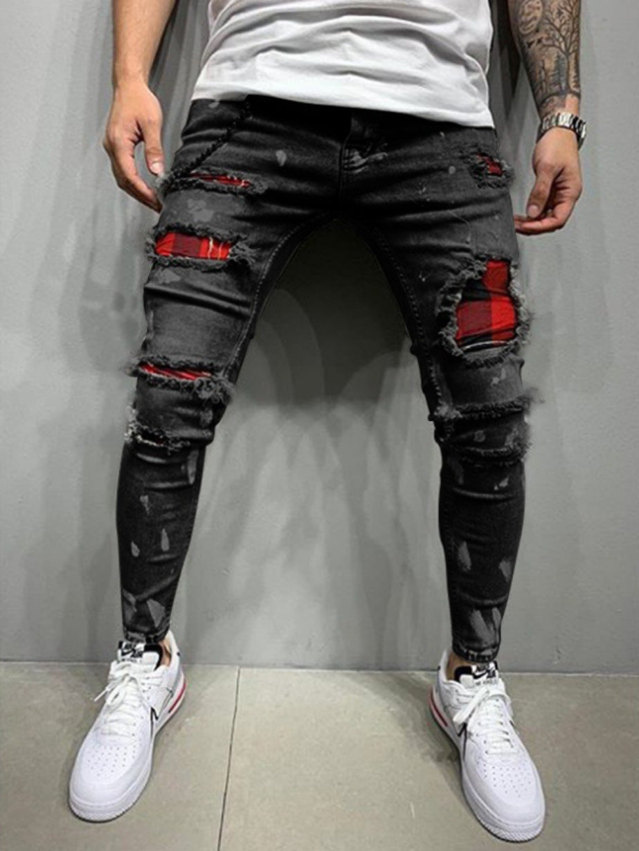 Pikaboo Ripped Plaid Peekaboo Washed Ripped Denim Jeans