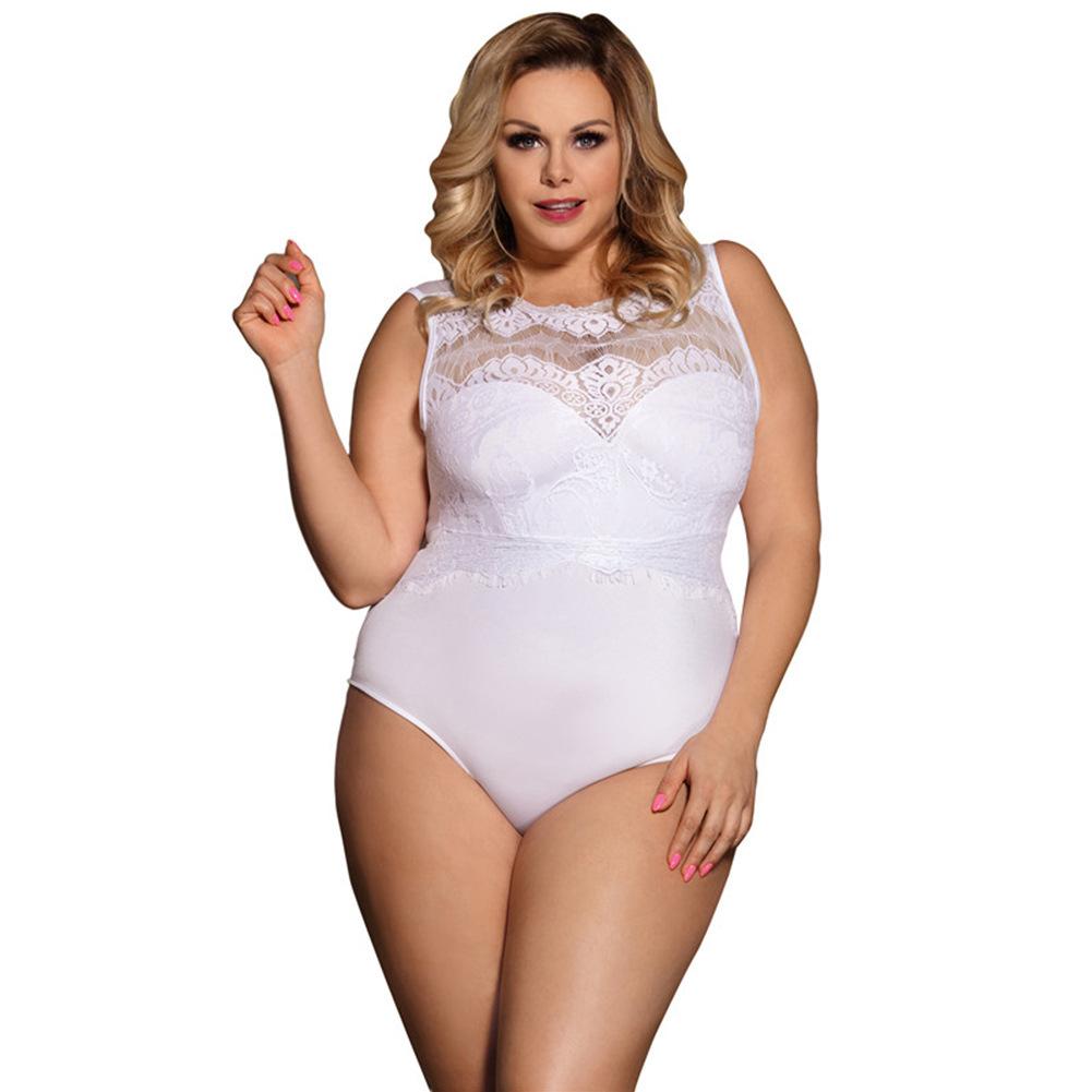 Plus Size Form-Fitting Lace Bodice Romper-White-Theone Apparel