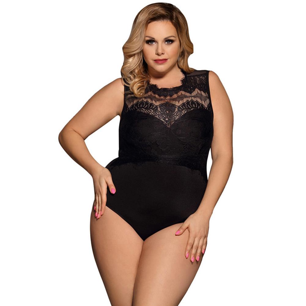 Plus Size Form-Fitting Lace Bodice Romper-Black-Theone Apparel