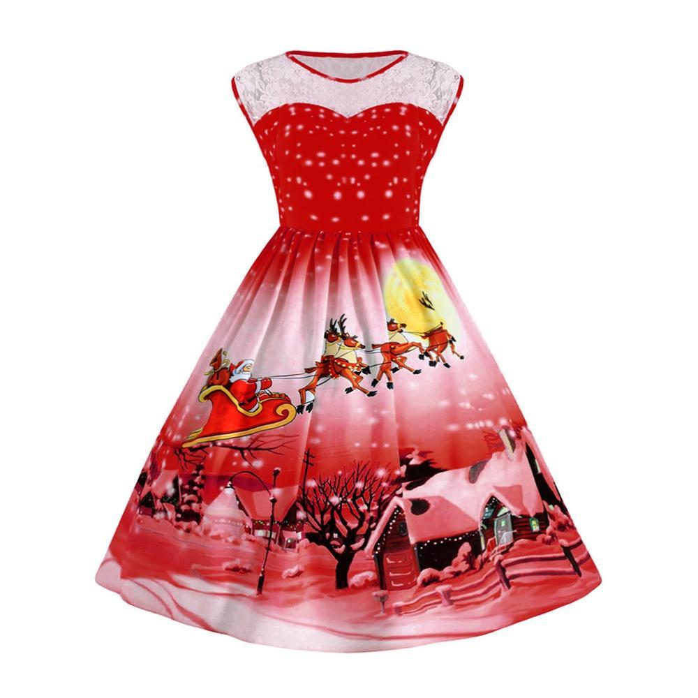 Plus Size Vintage Christmas Ball Dress-Red-Theone Apparel