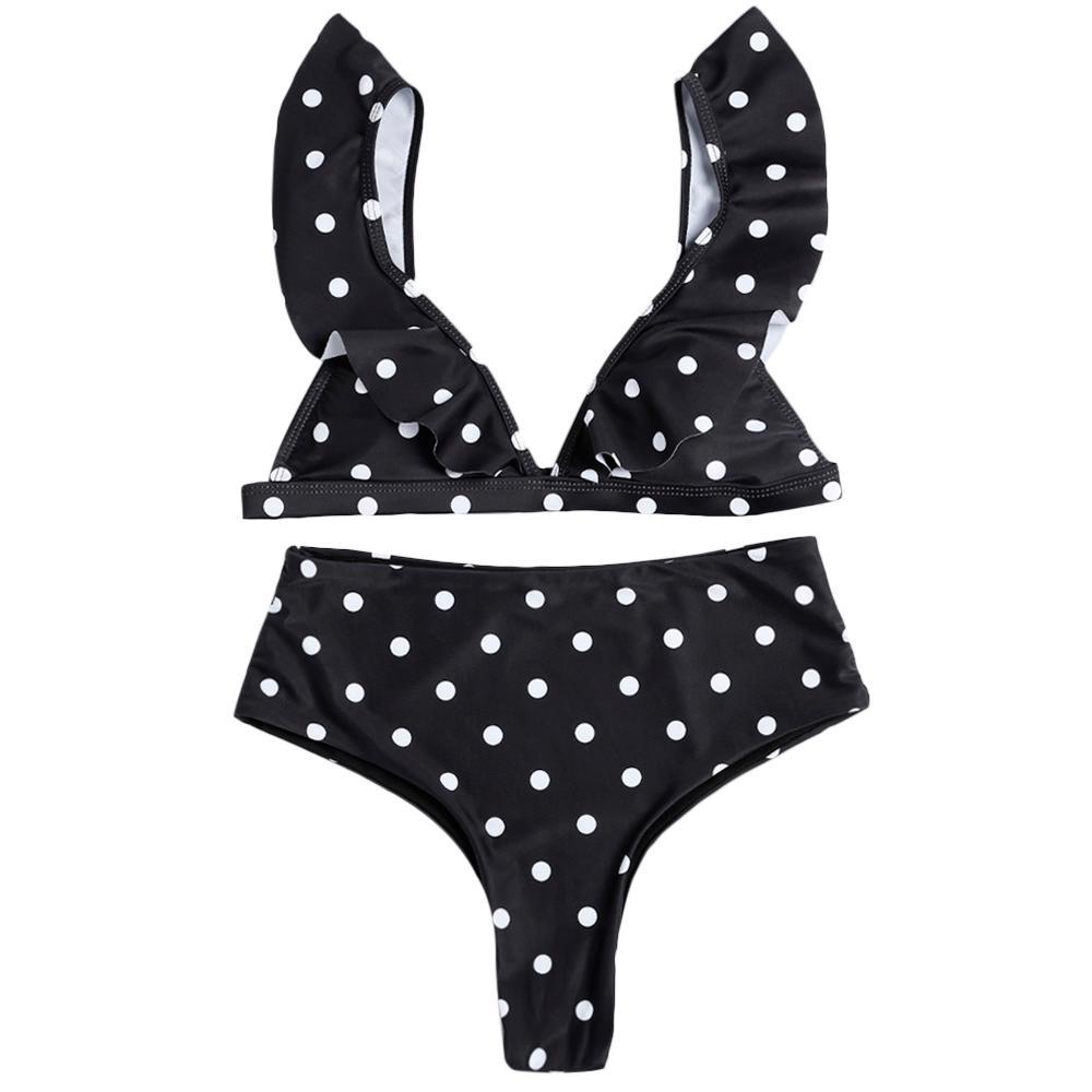 Polka Dot High Waist Bikini-Black-Theone Apparel
