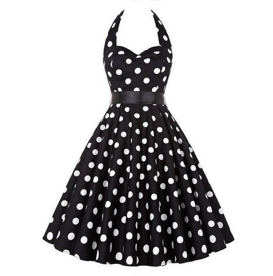 Polka Dot Retro Pleat Dress-Theone Apparel