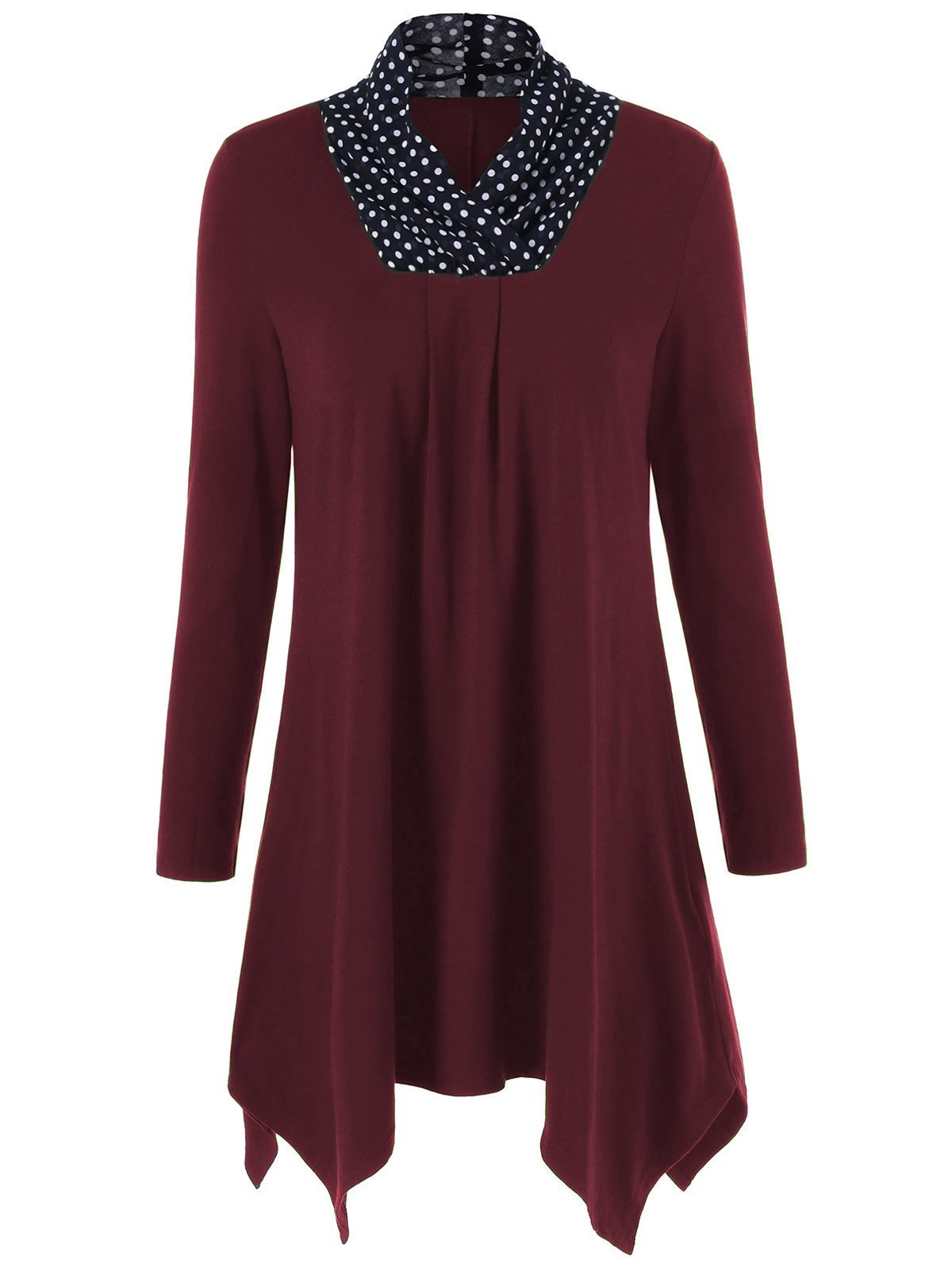 Polka Dot Scarf High-Low Sweater-Maroon-Theone Apparel
