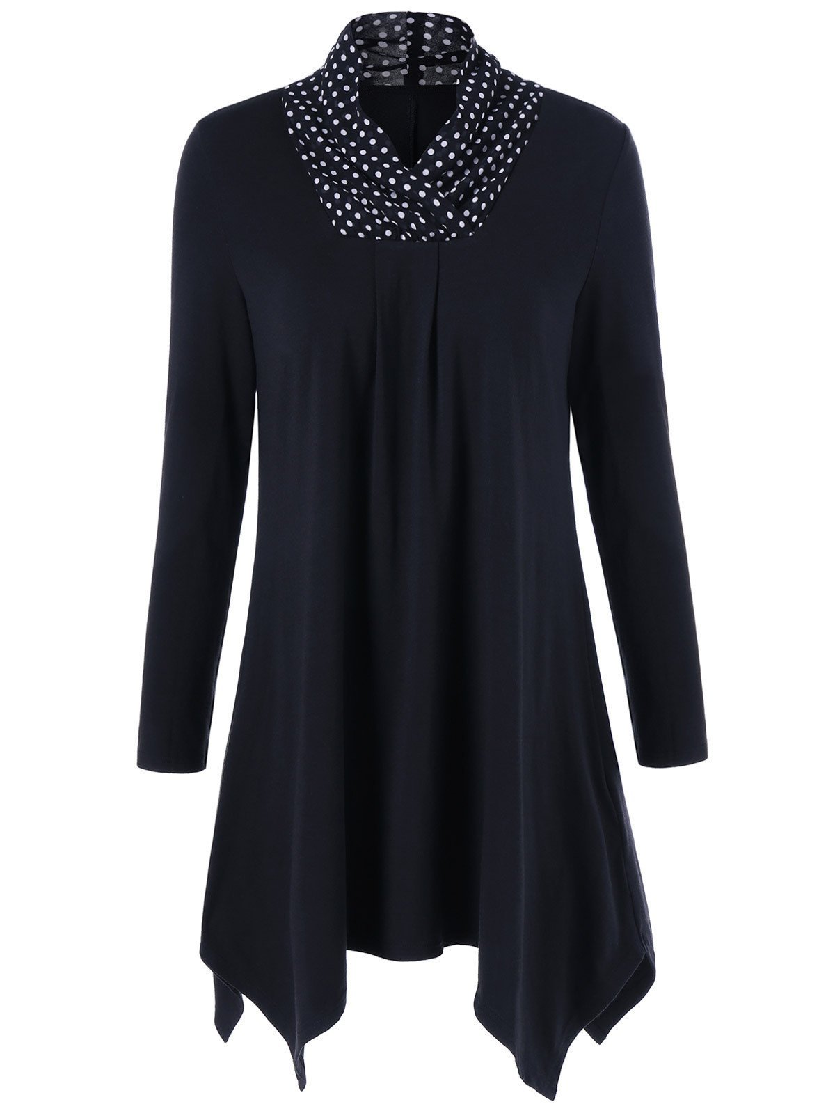 Polka Dot Scarf High-Low Sweater-Black-Theone Apparel