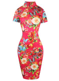 Floral Mandarin Collar Cheongsam Dress