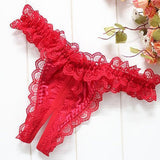 Ande de cintura alta Ruffly Lace Crotchless Thong