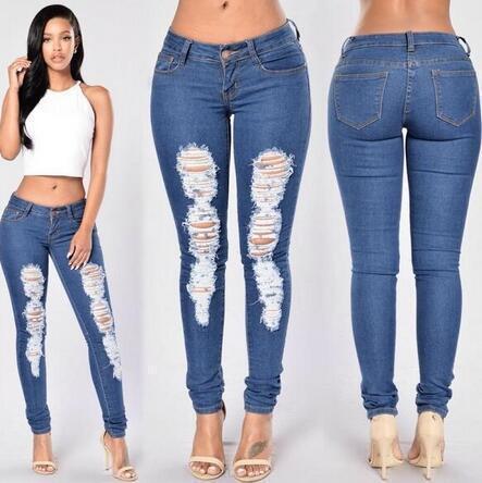 Ripped Light Wash Skinny Jeans-Dark Blue-Theone Apparel