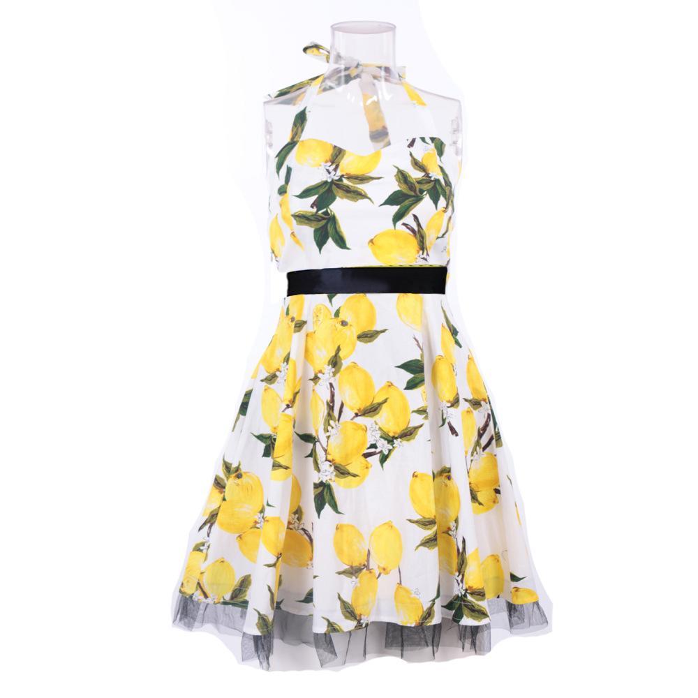 Ruffle Skirt Vintage Apron Dress-Lemon Yellow-Theone Apparel