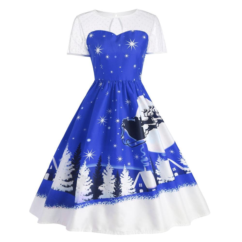 Santa Claus Vintage Christmas Dress-Blue-Theone Apparel