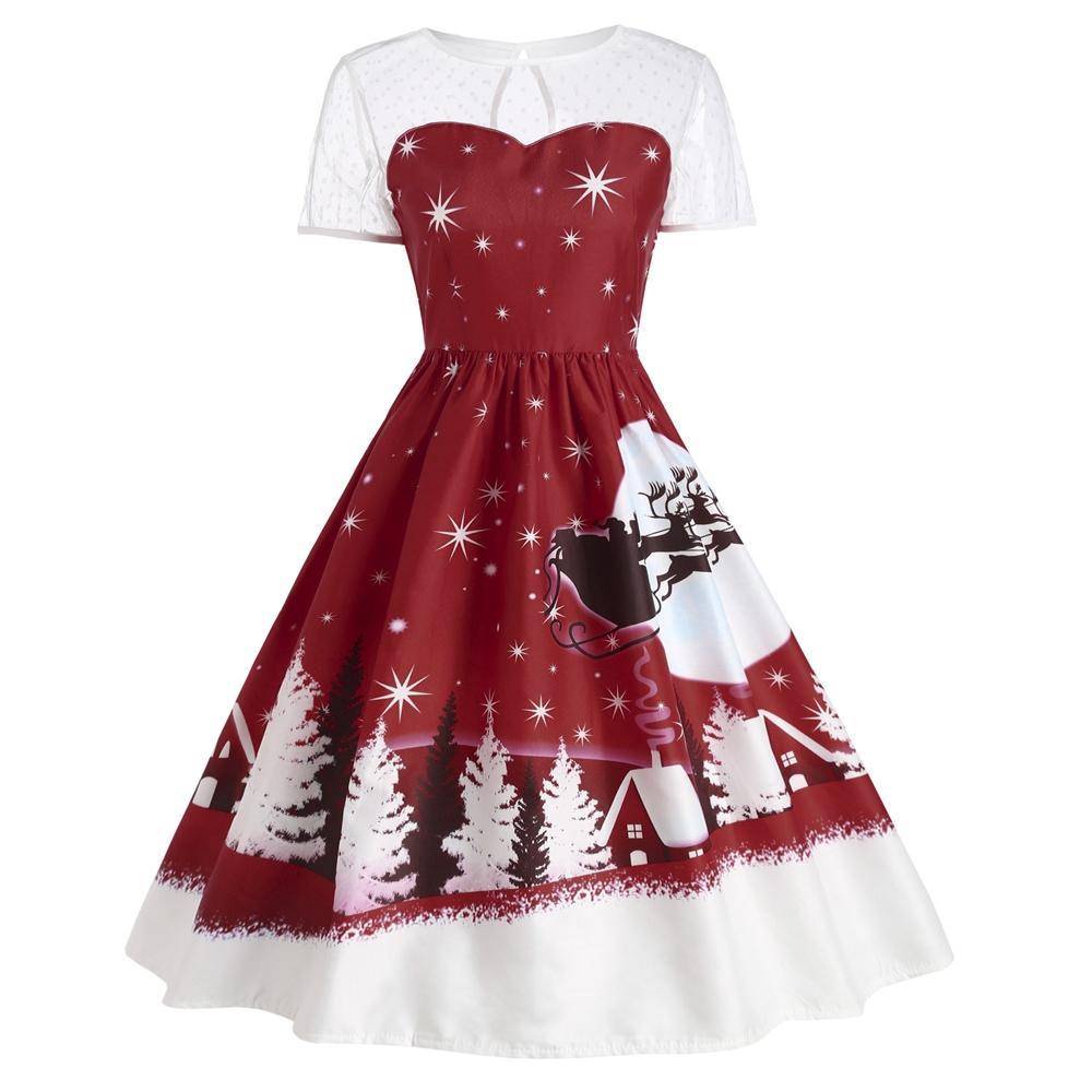 Santa Claus Vintage Christmas Dress-Dark Red-Theone Apparel