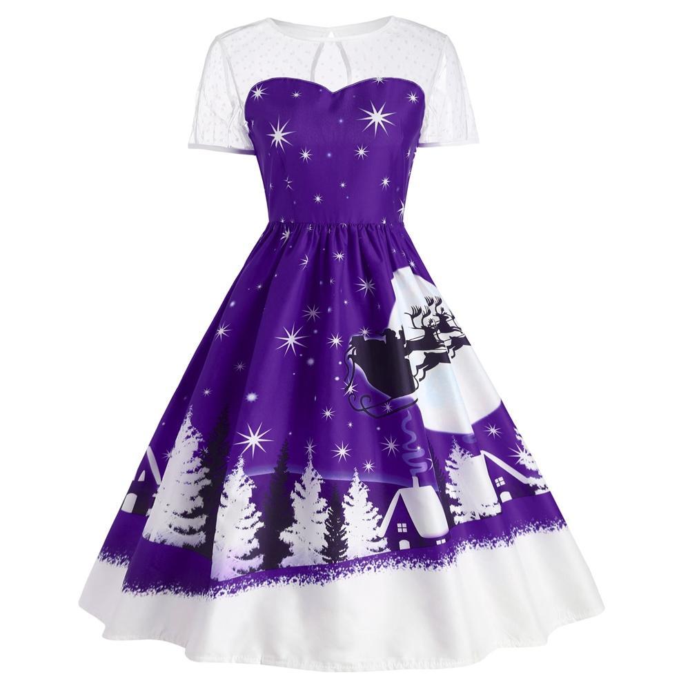Santa Claus Vintage Christmas Dress-Purple-Theone Apparel