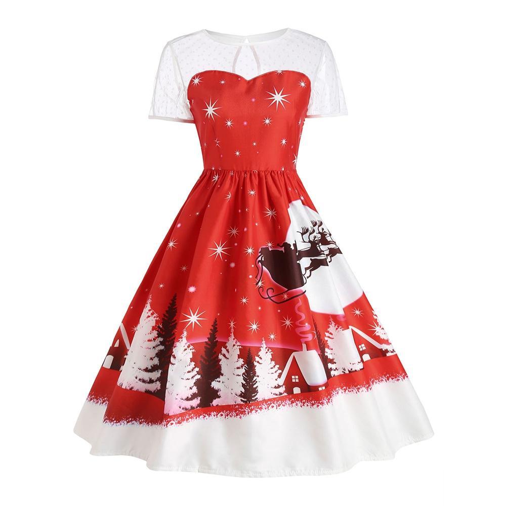Santa Claus Vintage Christmas Dress-Red-Theone Apparel