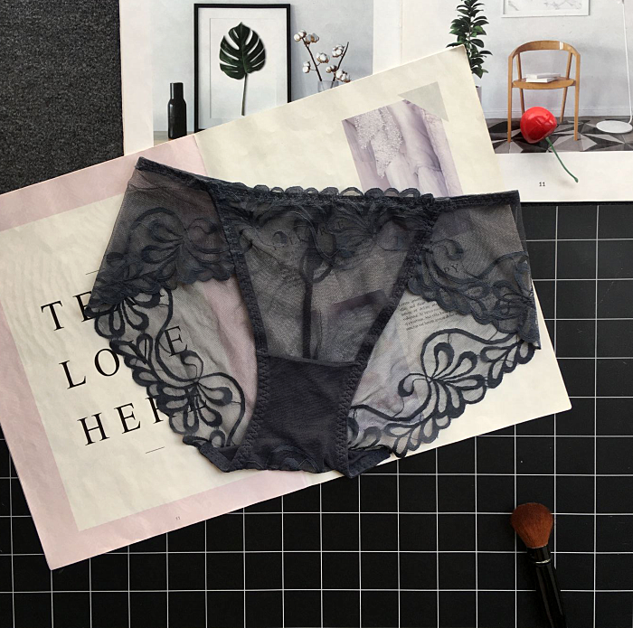 See Through Lace Panties with Low Waisted Design-Dark Gray-Theone Apparel