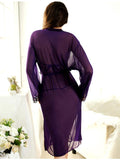 Sheer Purple Robe Set with Bra & G-String - Theone Apparel