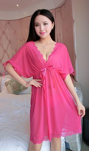 Sheer Tie-Front Coverup with Lace Trim-Hot Pink-Theone Apparel