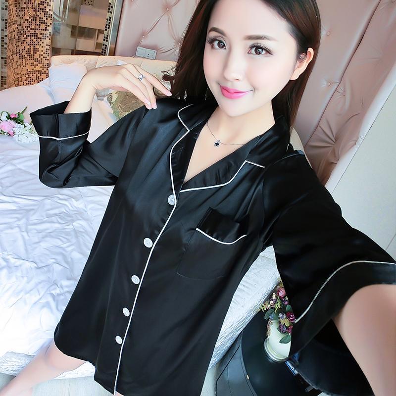 Silky Button Up Sleep Shirt-Black-Theone Apparel