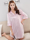 Silky Sleep Shirt with Piped Trim - Theone Apparel