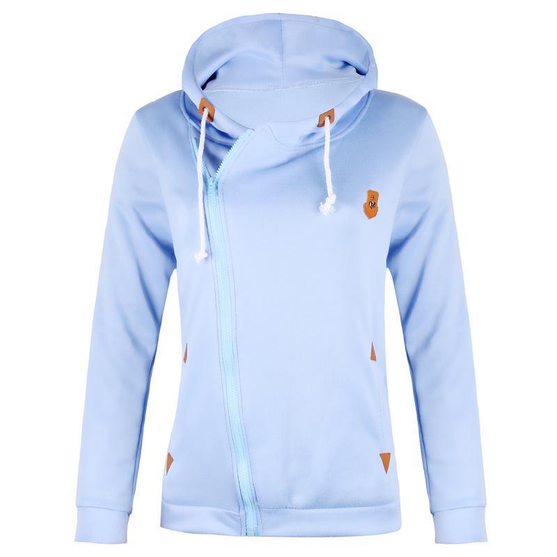 Size Zipper Pocketed Drawstring Hoodie-Blue-Theone Apparel