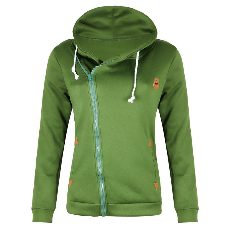 Size Zipper Pocketed Drawstring Hoodie-Green-Theone Apparel