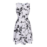 Sleeveless Grayscale Floral Print Dress